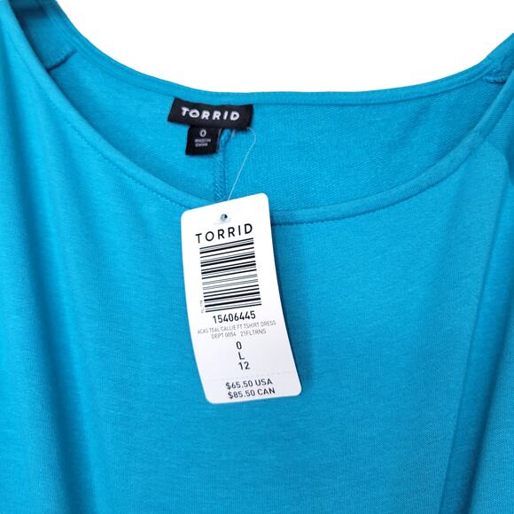 Torrid Off-Shoulder T-Shirt French Terry Acas Teal Callie Dress Women Sz L (12) - Picture 7 of 9